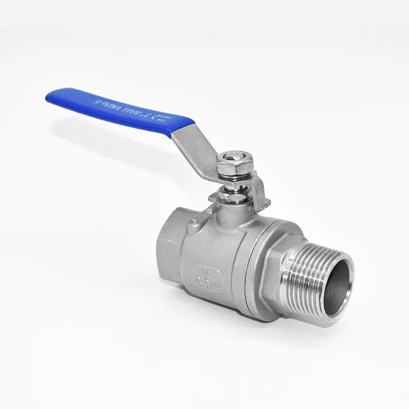 Two-piece internal and external thread ball valve
