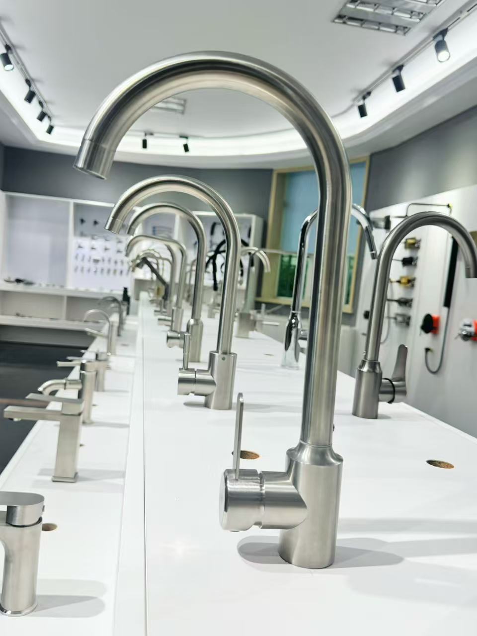 Brushed Stainless Steel Slim Single-Handle Rotating Sink Faucet