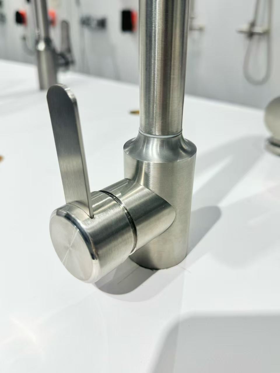 Brushed Stainless Steel Slim Single-Handle Rotating Sink Faucet